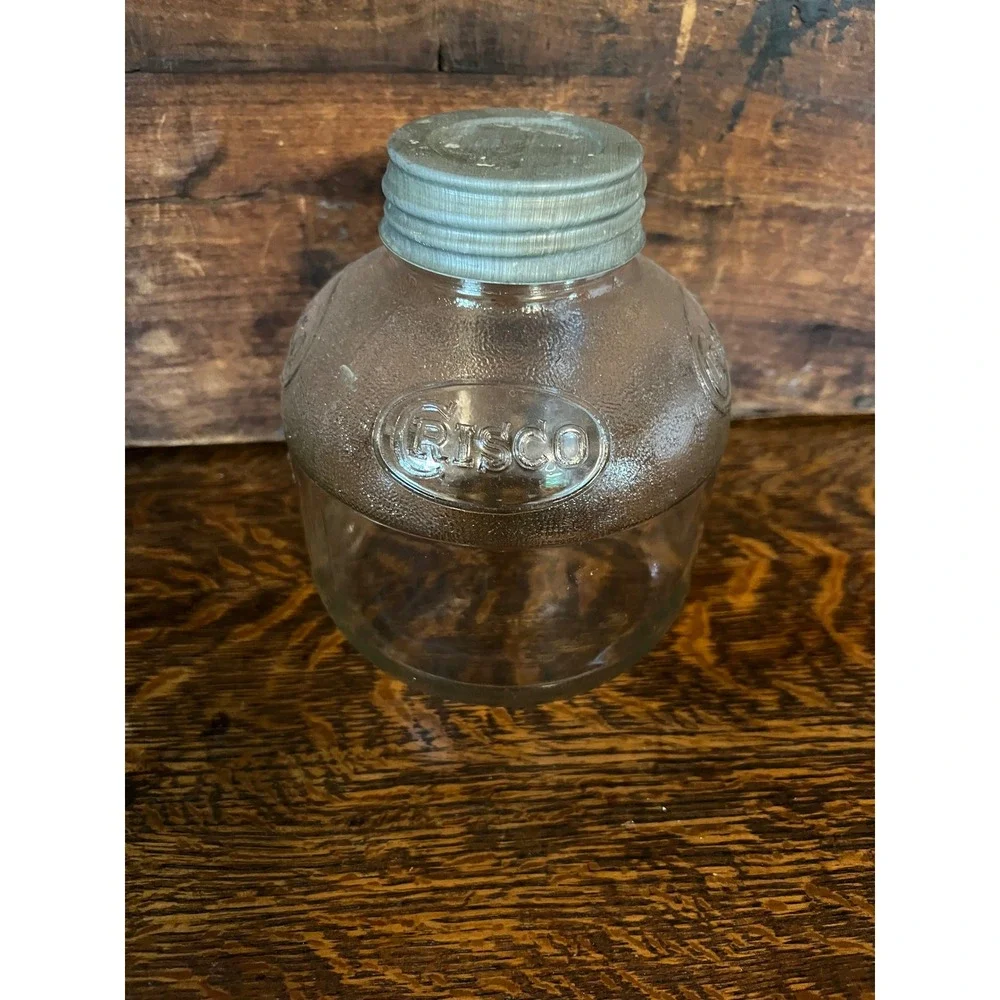 Vintage Crisco Ball Glass Jar with Zinc Lid and Milk Glass Liner Embossed 6 inch